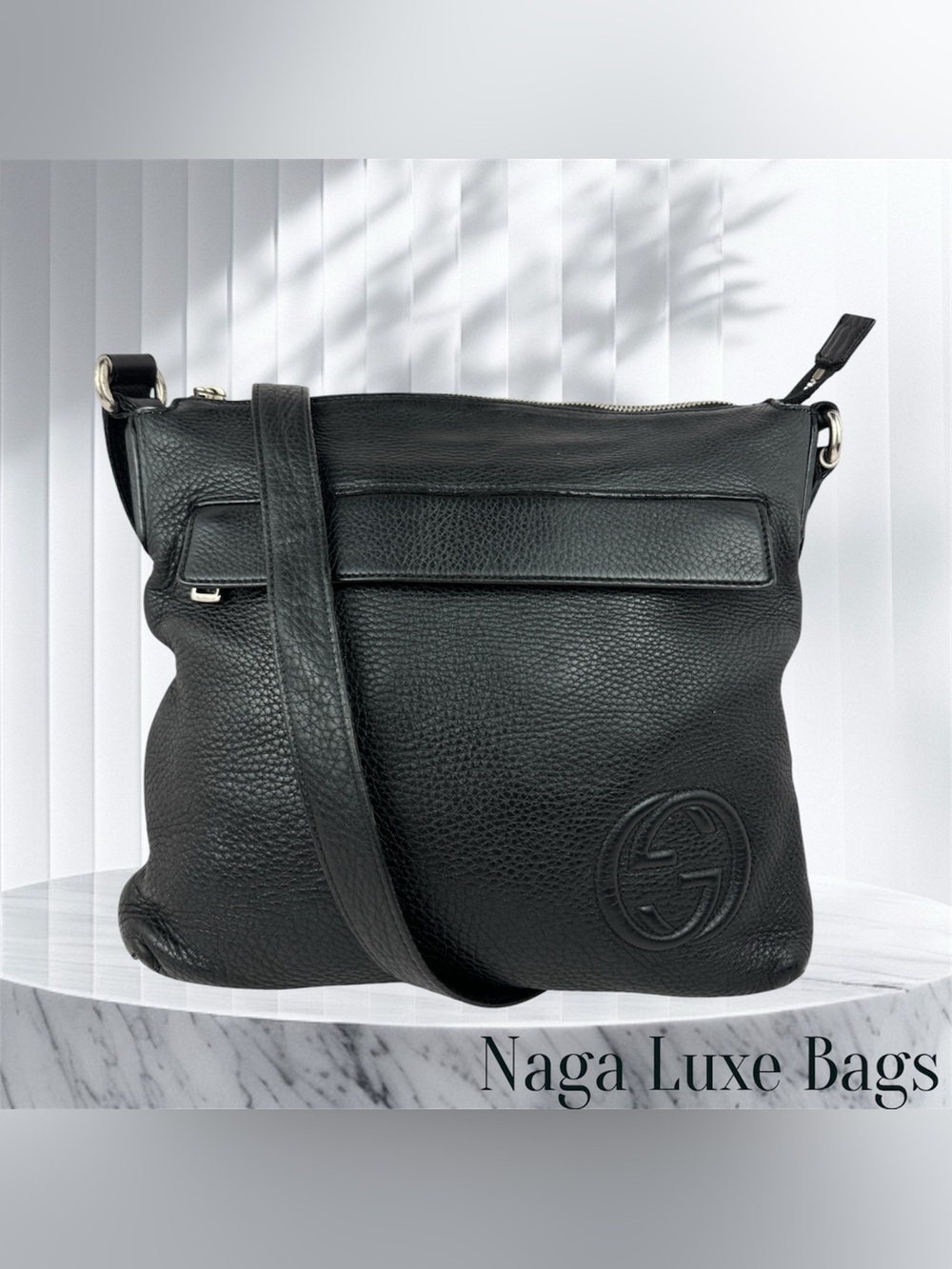 Gucci Black Pebbled Leather Messenger Bag
